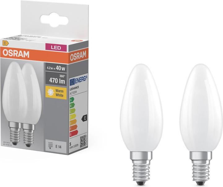 Immagine prodotto Osram Base Led Classic B (E14, 4 W, 470 lm, 2 x, E)