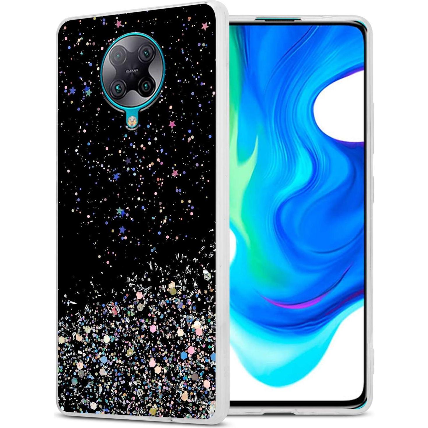 Cadorabo TPU Hülle für Xiaomi POCO F2 PRO mit Glitzer (Xiaomi Poco F2 Pro), Smartphone Hülle, Schwarz