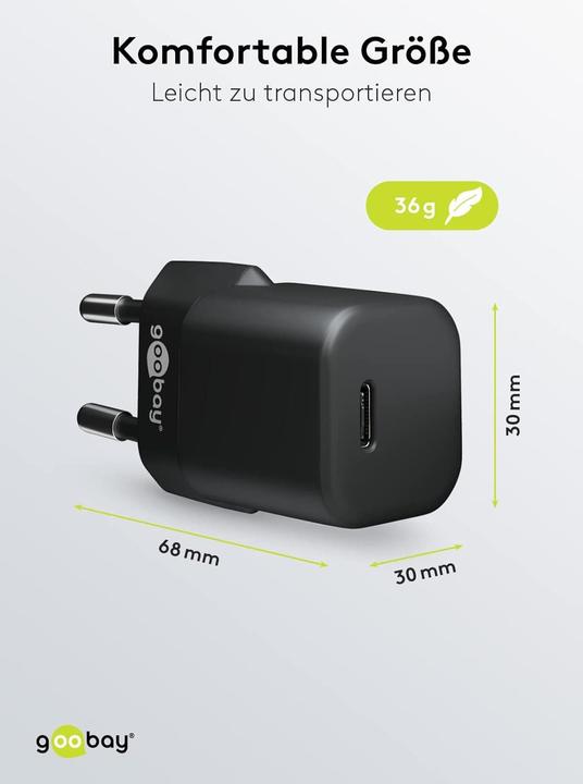 Actual product image Goobay USB-C PD Quick Charger Nano 20 W black (20 W)