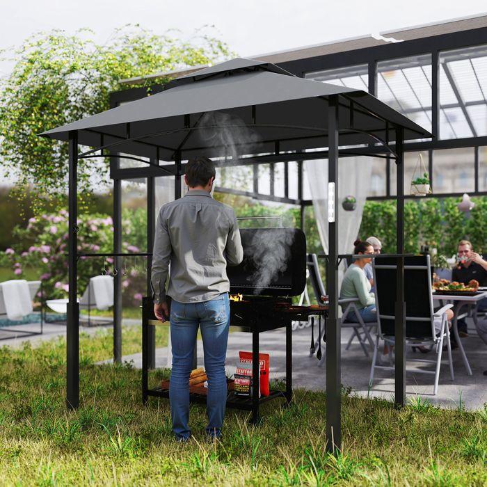 Immagine prodotto Swisshandel24 Grillpavillon mit LED 243x148x248 cm wasserdicht flammhemmend Grillzelt, Grau (243 cm, 148 cm)