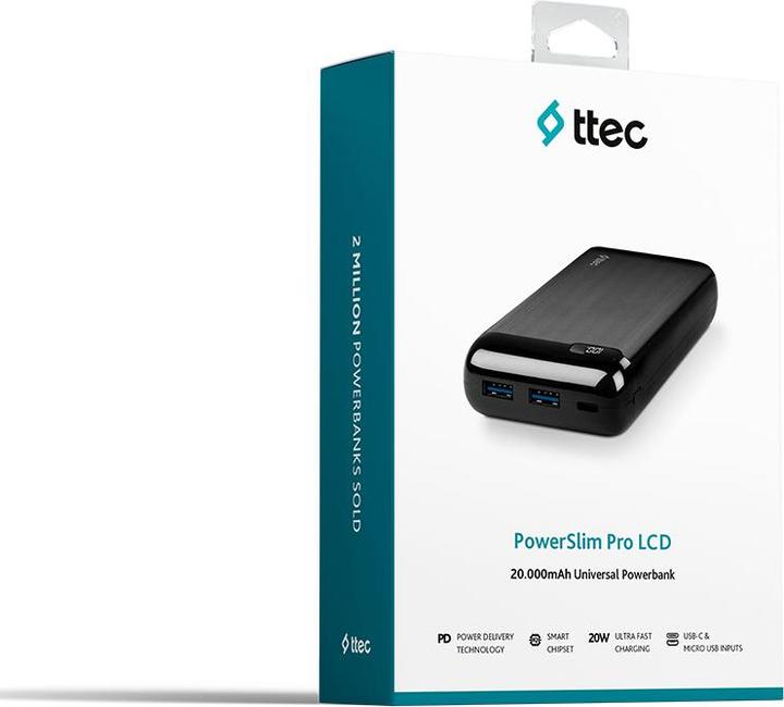 Actual product image Ttec T-Tec Power PowerSlim Pro LCD PD 20,000 mAh (20000 mAh, 20 W, 74 Wh)