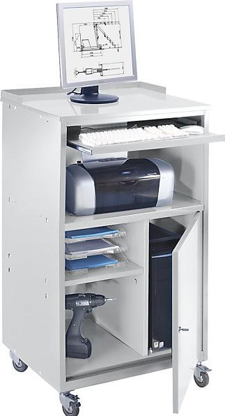 Actual product image eurokraft basic PC desk, mobile, HxWxD 1170 x 690 x 590 mm, light grey RAL 7035. (69 cm, 117 cm)
