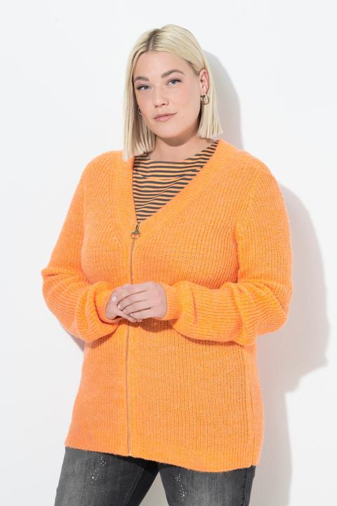 Image du produit Ulla Popken Cardigan en maille côtelée, col en V et manches longues, laine mélangée (46, 48)