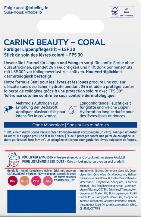 Immagine prodotto LABELLO Caring Beauty Coral Stick 4.8g (Stick per la cura delle labbra, 186.37 ml)