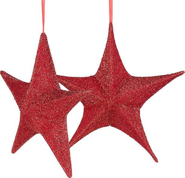 Image du produit Britesta Lot de 2 étoiles de Noël pliables à suspendre, rouge scintillant, Ø 40cm