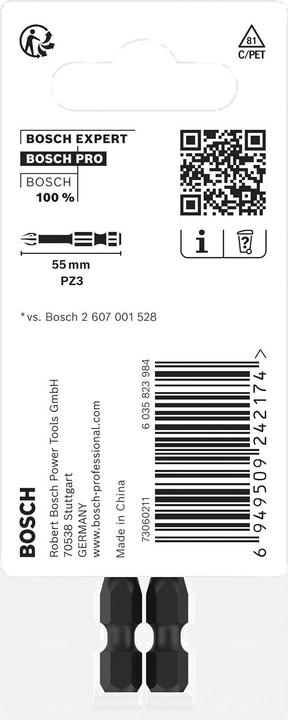 Actual product image Bosch Professional Zubehör PRO Pozidriv Impact Bit, PZ3, 55 mm, 2-tlg. (Cross Pozidriv PZ)