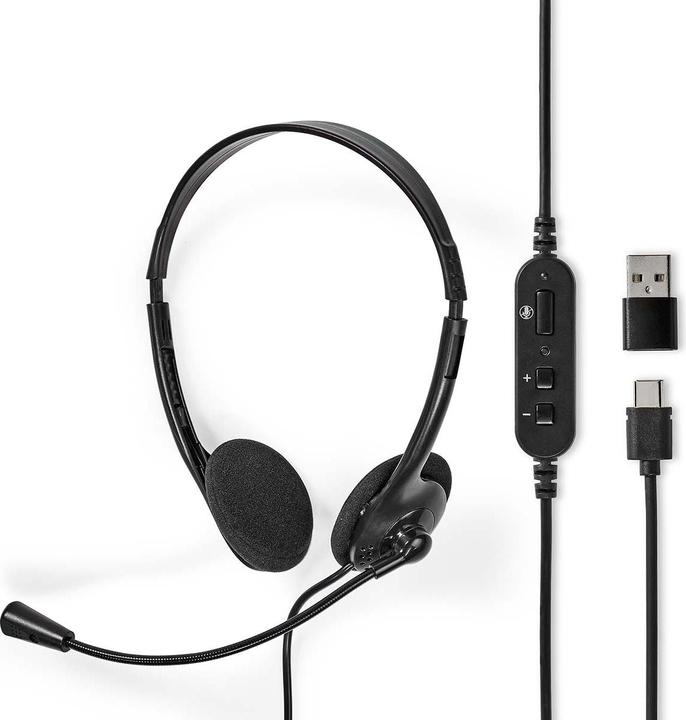 Actual product image Nedis PC Headset On-Ear - Black (Cable, USB-A, Google Meet, Microsoft teams, Zoom)