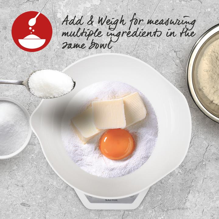 Produktbild Salter 1024 WHDR14 Digital Kitchen Scales with Dual Pour Mixing Bowl white