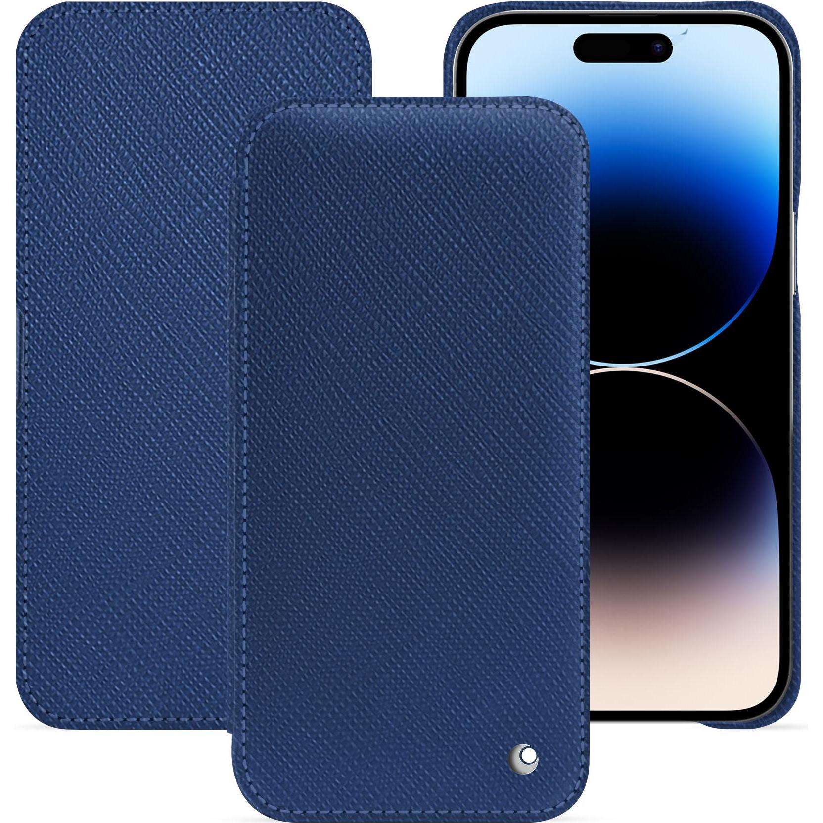 Noreve Lederschutzhülle horizontal (Apple iPhone 15 Pro Max), Smartphone Hülle, Blau