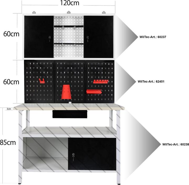 Immagine prodotto XPOtool Set di pareti e armadietti per attrezzi Parete perforata Armadio pensile da officina
