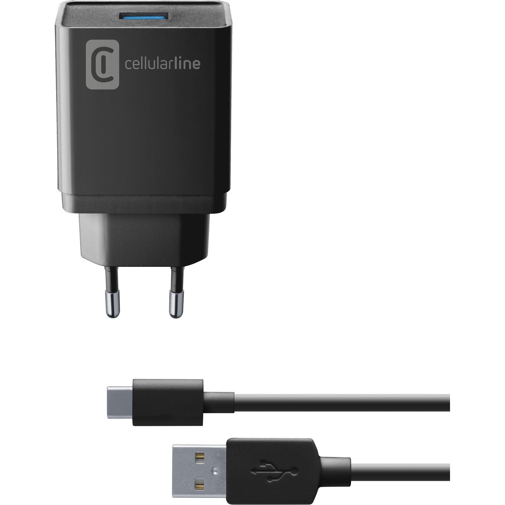 Thumbnail - Cellularline Reiselader-Set 10W USB C bl USB Type-A inkl. Kabel für USB Type-C (10 W), USB Ladegerät, Schwarz