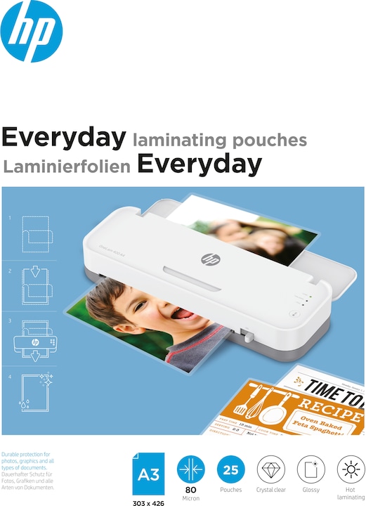 Productafbeelding HP Lamineerfolie Dagelijks A3, 80 µm, 25 stuks, glanzend (A3, 25 Stuk, 80 µm)