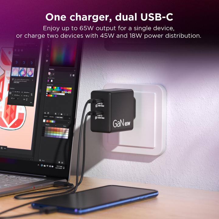 Immagine prodotto Lenovo Caricatore doppio USB-C 65W GaN (65 W)