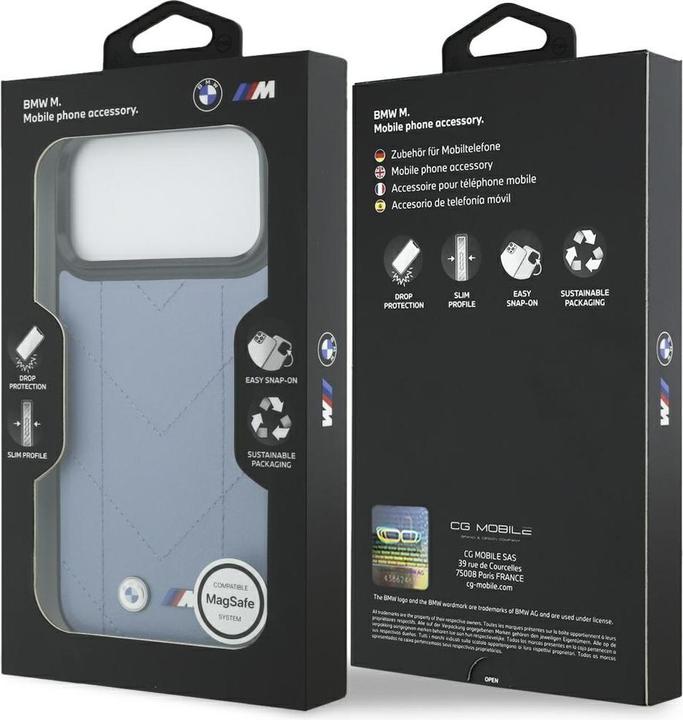 Actual product image BMW Case M Quilted Logo MagSafe for iPhone 17 Pro Max blue (Apple iPhone 17 Pro Max)