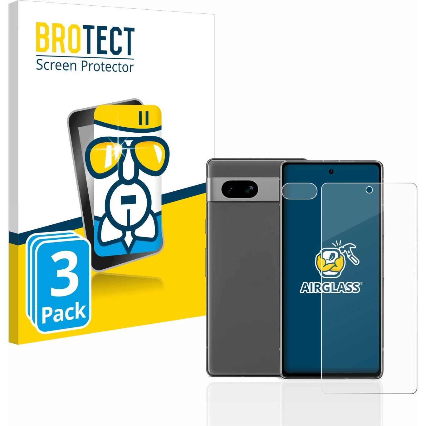 BROTECT AirGlass Panzerglasfolie (3 Stück, Google Pixel 7a), Smartphone Schutzfolie, Transparent