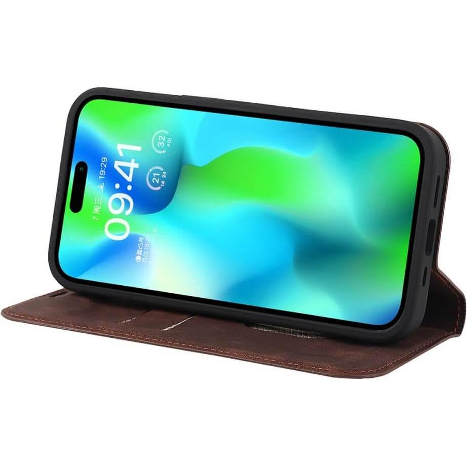 Thumbnail - Cover-Discount iPhone 15 Pro - MagSafe Flip Case RFID dunkelbraun (Apple iPhone 15 Pro), Smartphone Hülle, Braun