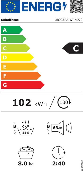 Energie-Label Schulthess Leggera Wäschetrockner, Türbandung Recht (8 kg, Rechts)