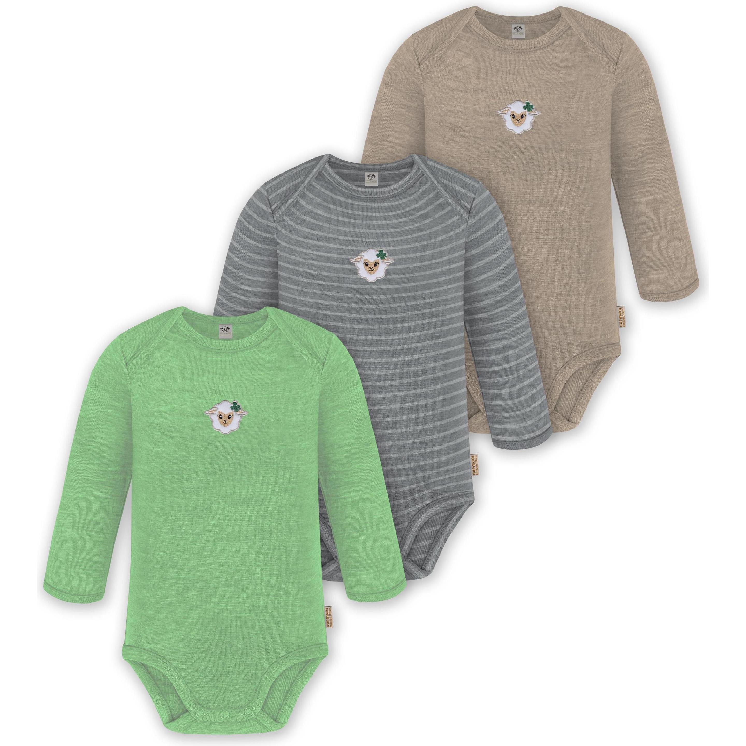 Normani, Herren, Body, 3er Pack Baby Merino Body Langarm „Auckland" - 9375, Beige, (74)