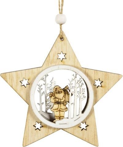Produktbild Bekos Holz-Baumschmuck Sterne und Bäume mit Intarsien 4er Set