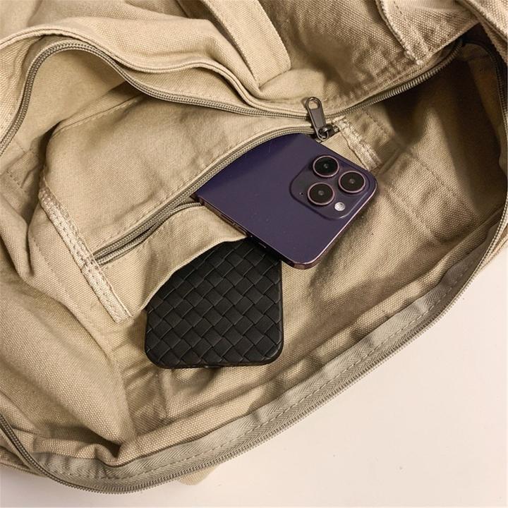 Actual product image Only-Bags.Store Simple canvas tote shoulder bag, simple shoulder bag, rough edge canvas bag, student