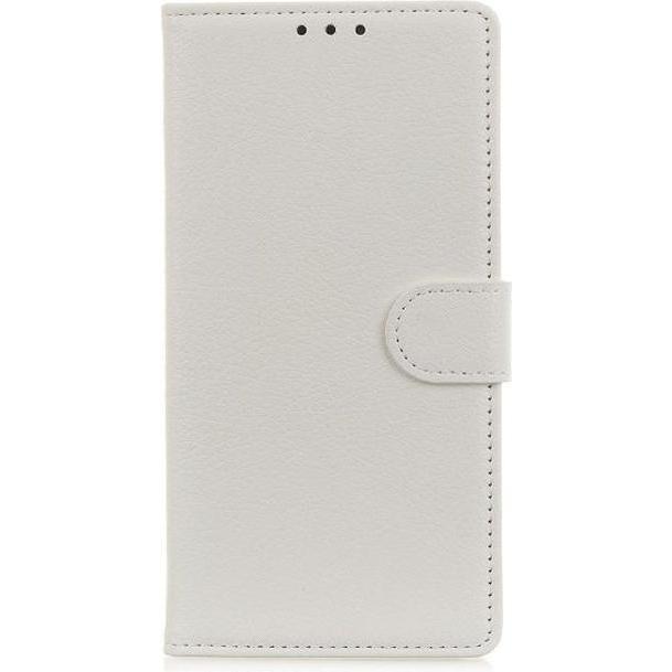 MU Classic Litchi Leder Bookcover Series (Xiaomi Redmi Note 8T), Smartphone Hülle, Weiss