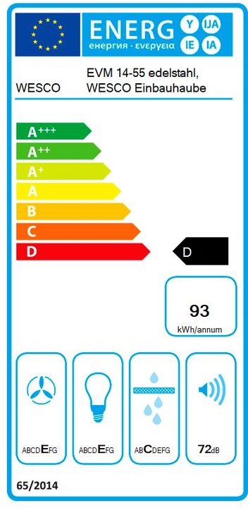 Etichetta energetica Wesco Cappa da incasso EVM 14-55 in acciaio inossidabile (4011470)