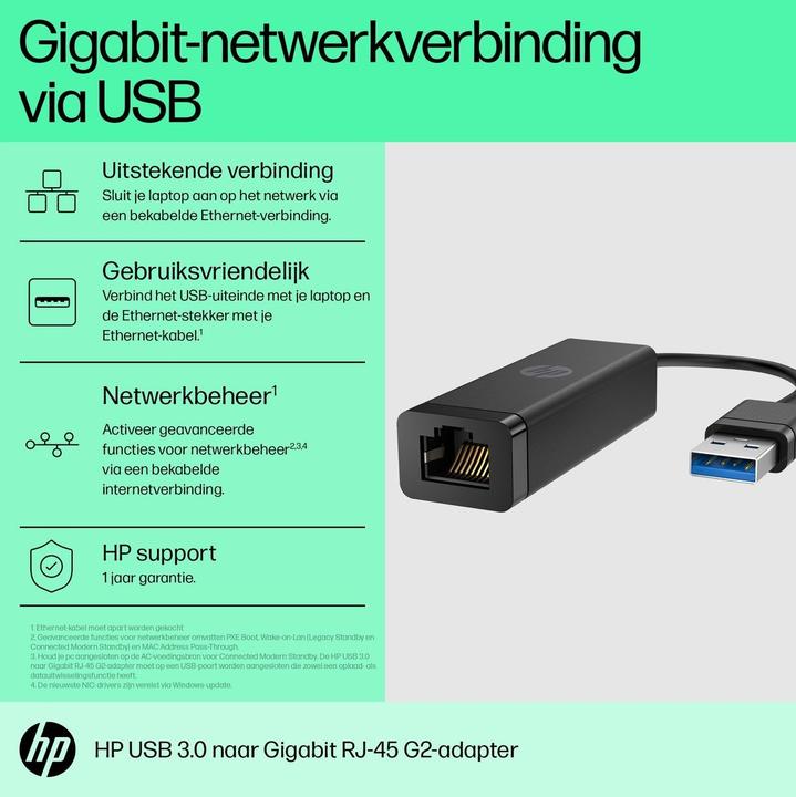Produktbild HP USB 3.0 to Gig RJ45 Adapter G2 - Adapter - Digital/Daten (USB 3.0, RJ45 (1x))