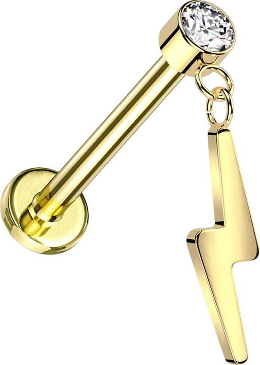 Image du produit Star Piercing Micro Threadless Labret doré cylindre doré cristal argent pendentif éclair doré (sans laiton, Titane)
