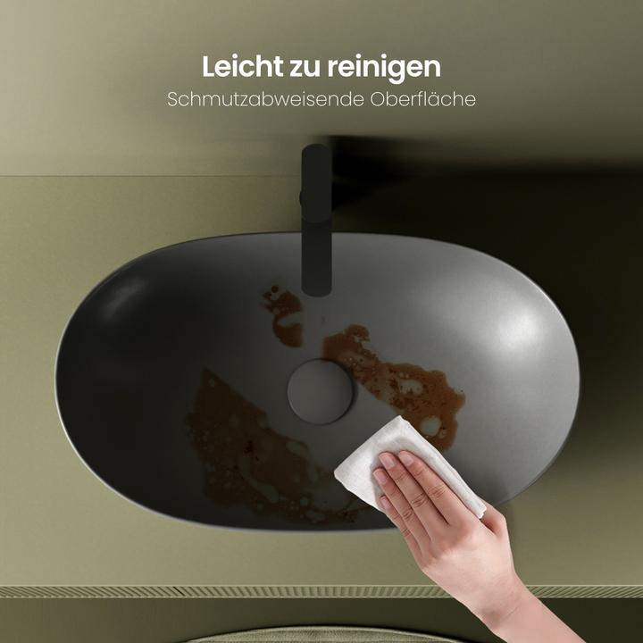 Produktbild Emke Aufsatzwaschbecken 615 x 360 x 155 mm, Oval, Keramik, Aufsatzmontage, Mattgrau (360 mm, 615 mm)