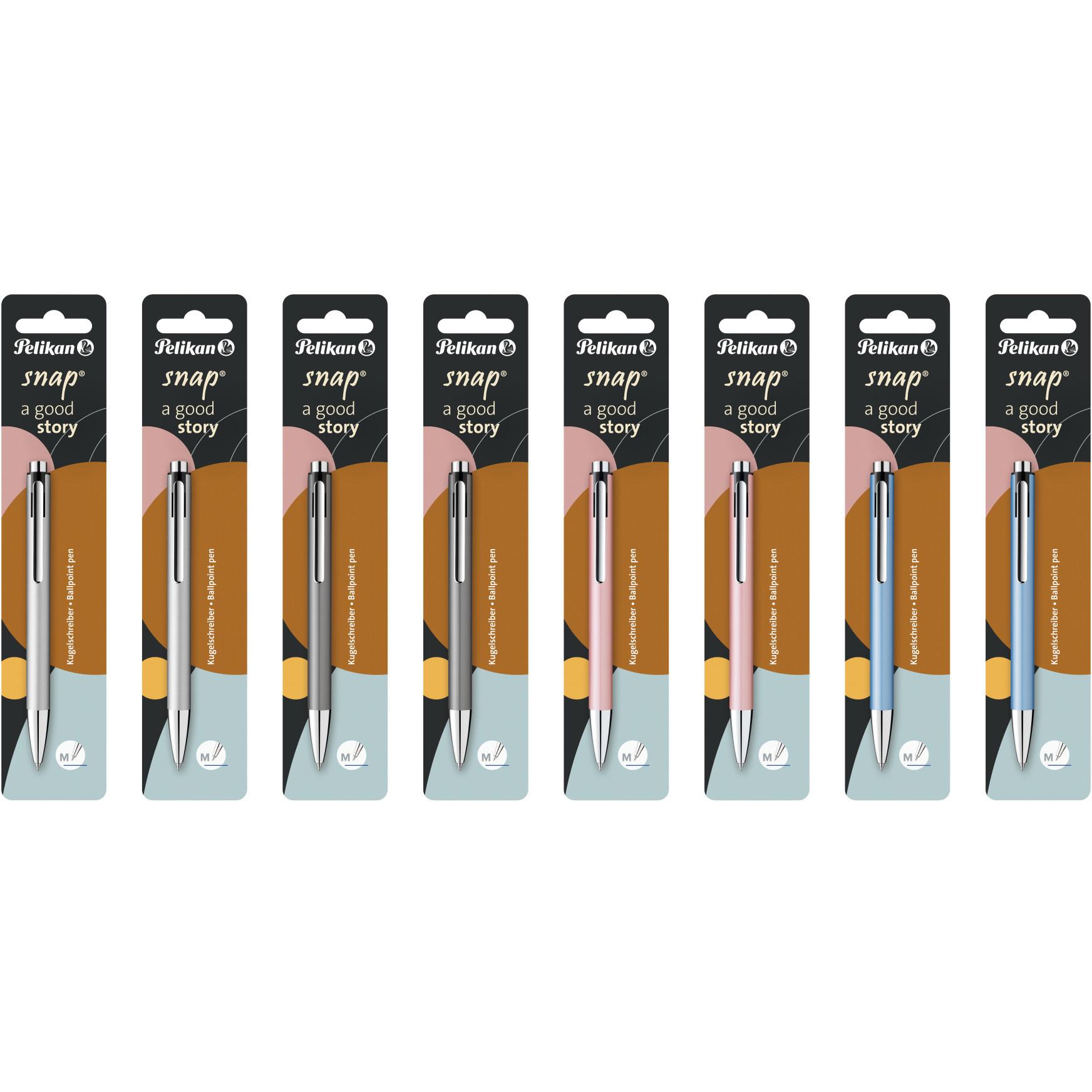 Thumbnail - Pelikan, Schreibstifte, Kugelschreiber Snap Metallic M 817622 8 Stück (assortiert) (Blister, Rosegold, Frostblau, Platin...