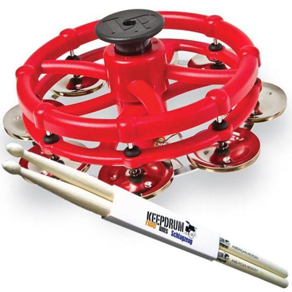 Latin Percussion LP 193 Click Hi-Hat Tambourin mit Drumsticks (Tamburin), Perkussion, Rot