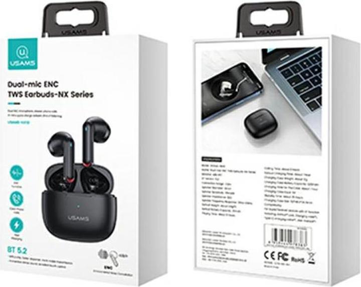 Produktbild Usams Słuchawki Bluetooth 5.2 TWS NX10 Series Dual mic bezprzewodowe czarny/black BHUNX01 (ANC, 5 h, Kabellos)