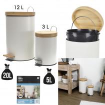 Image du produit Je Cherche Une Idee poubelle à pedale metal et bambou blanc x2
