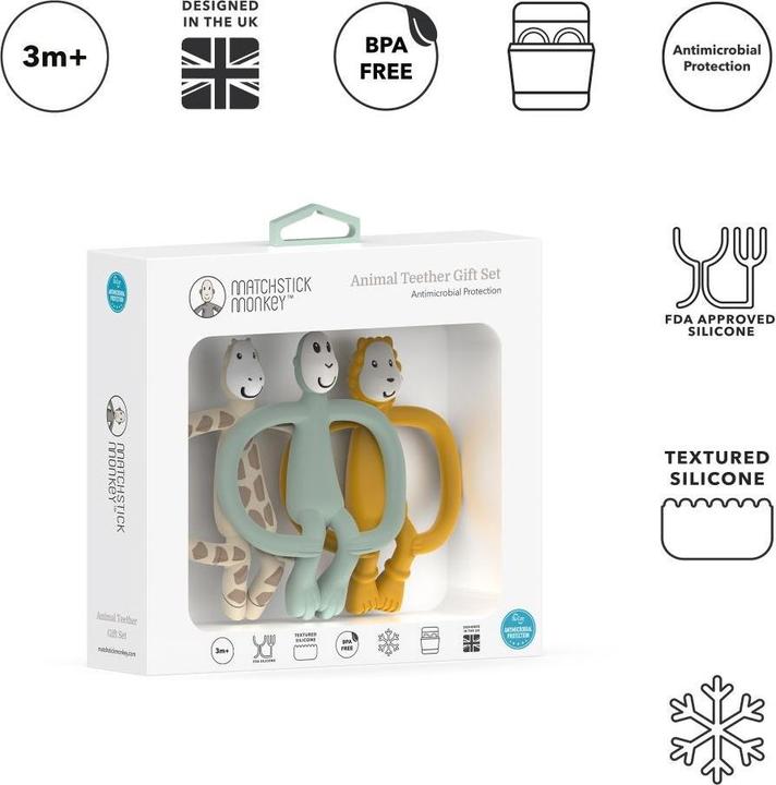 Image du produit Matchstick Monkey Set cadeau de 3 anneaux de dentition - Ludo Lion, Gigi Girafe & Singe