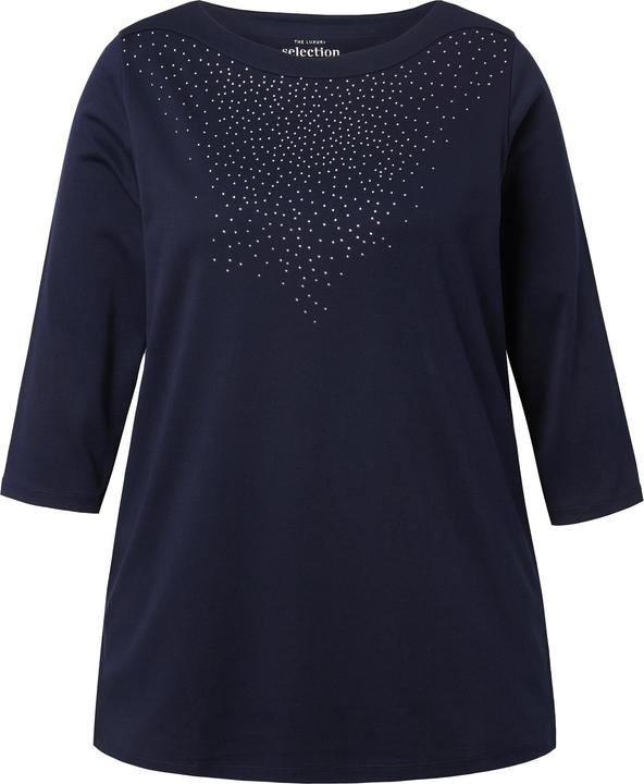 Actual product image Ulla Popken Shirt, Ziersteine, U-Boot-Ausschnitt, 3/4-Arm, Pima Cotton (50, 52)