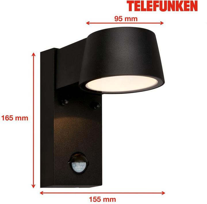 Image du produit Telefunken Applique extérieure PIR, noir, IP44, LED 7,5W (700 lm, IP44)