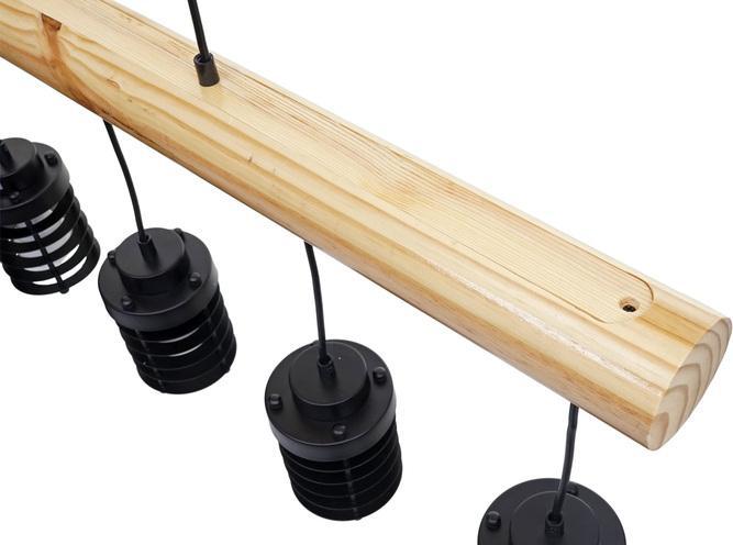 Immagine prodotto Swisshandel24 Lampada a sospensione, legno massiccio industriale vintage in metallo nero - 5 paralumi a gabbia (E27)