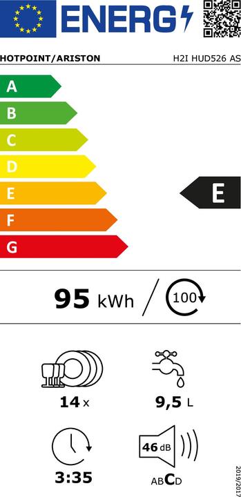 Label énergétique Hotpoint H2I HUD526 AS Total libre-service 14 couverts E