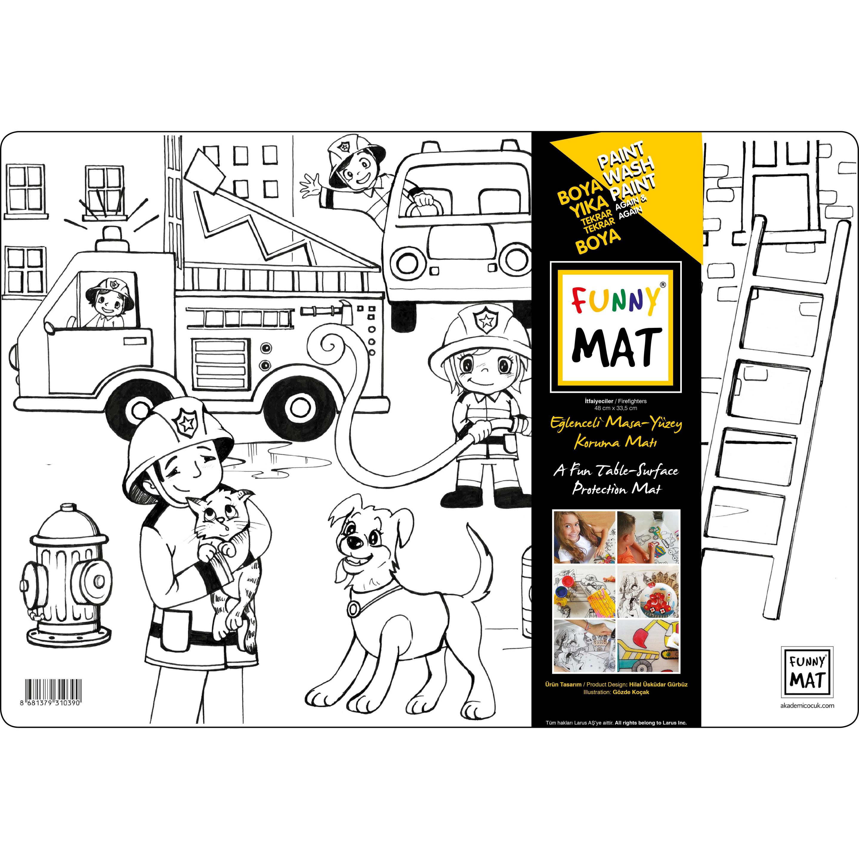 Funny Mat, Unterlage, Abwaschbare Malmatte Feuerwehrleute (48 x 33.5 cm)