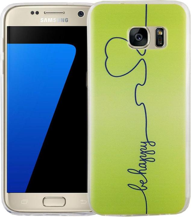 Produktbild König Design Handy Hülle für Samsung Galaxy S7 Be Happy Grün Tasche Cover Motiv Slim TPU Case (Samsung Galaxy S7)
