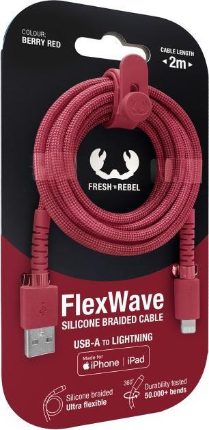 Image du produit Fresh'N Rebel Fresh 'n Rebel USB-A zu Lightning silicone geflochtenes Kabel "FlexWave" 2m, Berry Red (2 m, 30 W)