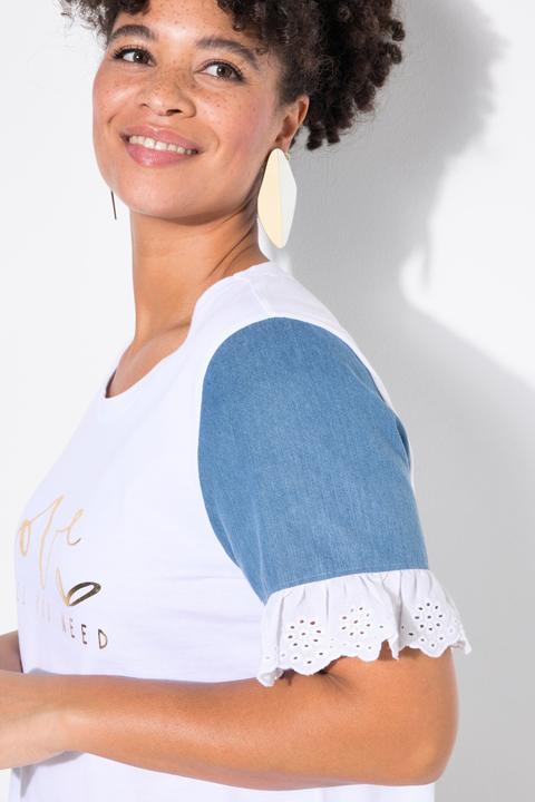 Produktbild Miamoda T-Shirt, A-Linie, farbiger Web-Halbarm, Schriftzug (44)