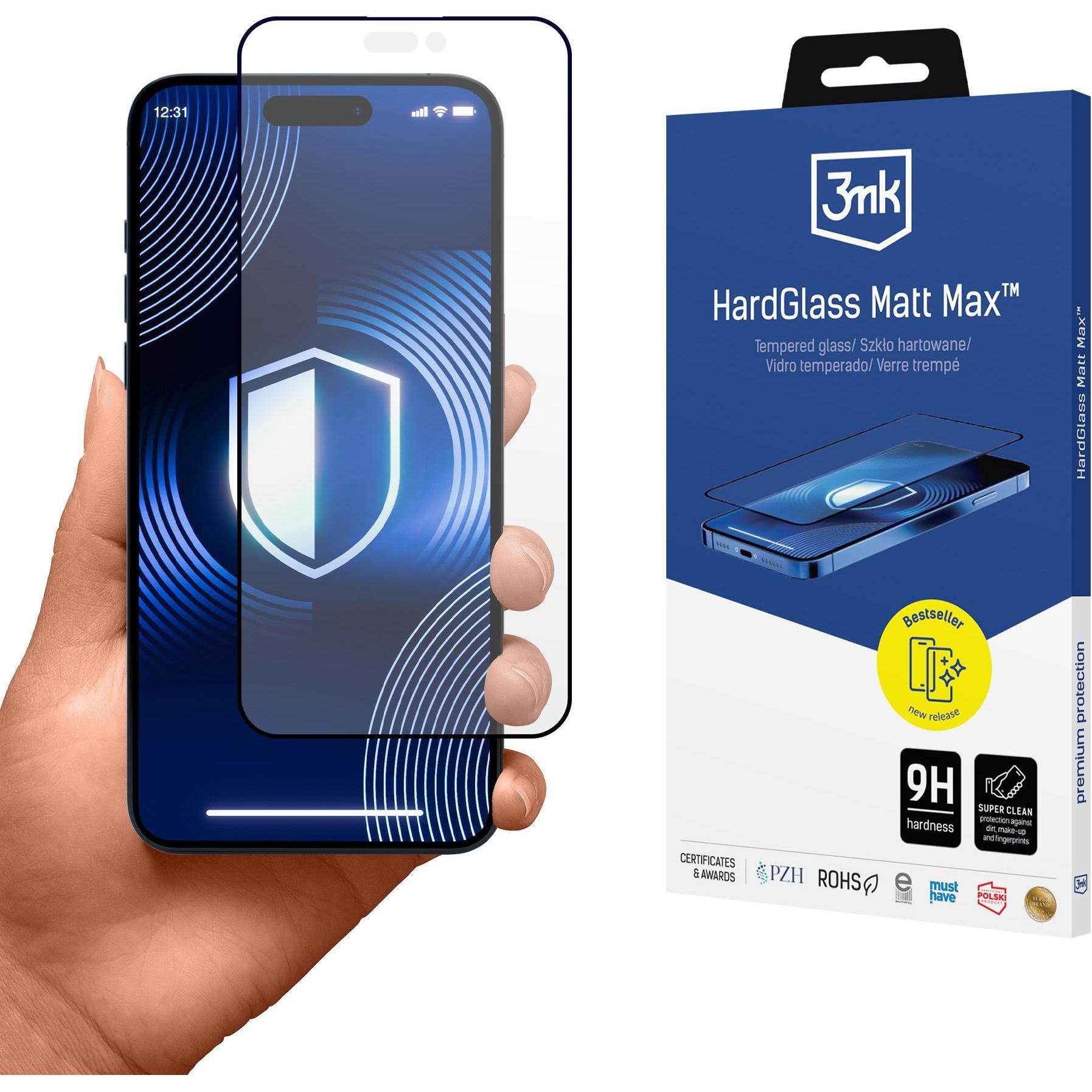 3MK HardGlass Matt Max iPhone 16 Plus 6.7" (1 Stück, Apple iPhone 16 Plus), Smartphone Schutzfolie, Grau