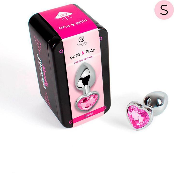 Actual product image Secret play Metal Butt Plug Fuchsia Heart Small Size 7 cm