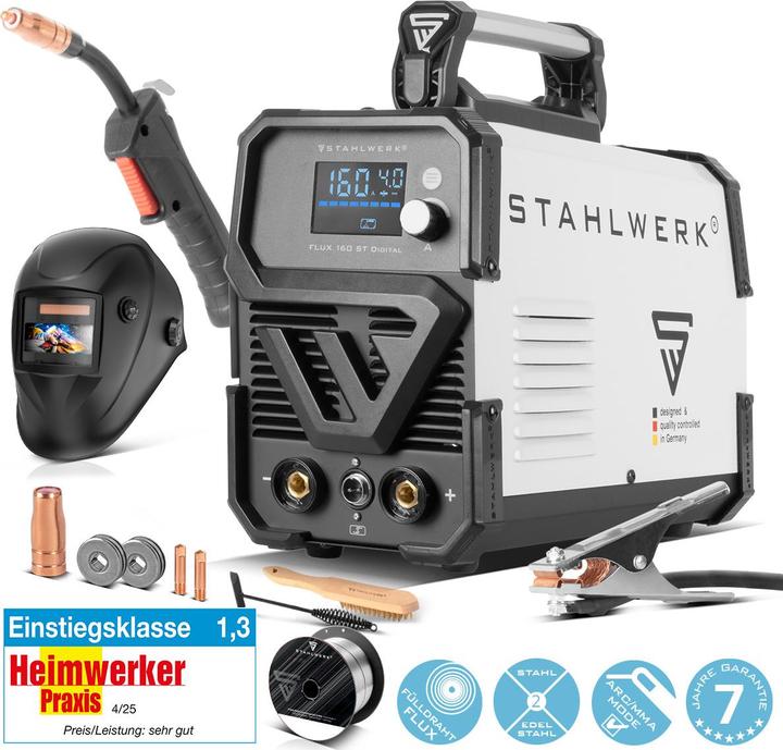 Stahlwerk Schweissgerät FLUX 160 ST Digital mit 160 A Vollausstattung (Fülldrahtschweissgerät)