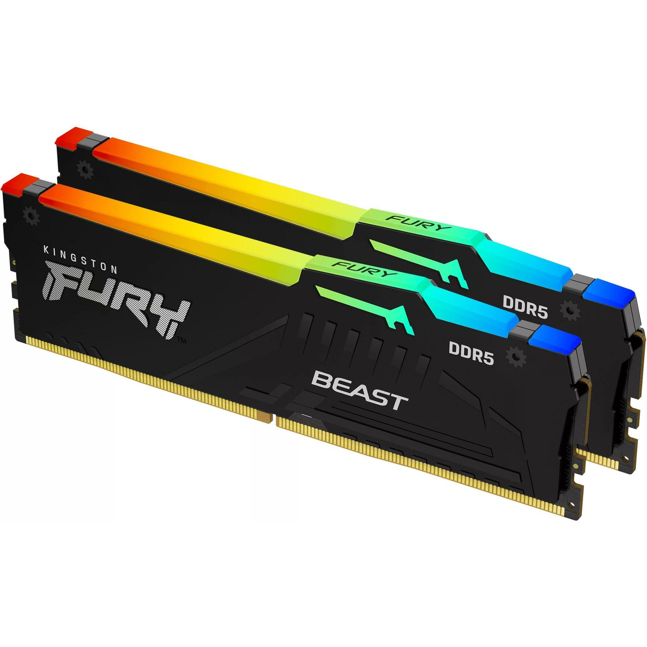 Kingston FURY Beast RGB (2 x 16GB, 6400 MHz, DDR5-RAM, DIMM), RAM, Schwarz