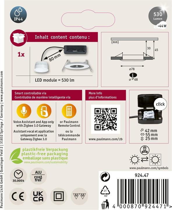 Produktbild Paulmann Einbauleuchte Nova Zigbee (530 lm)