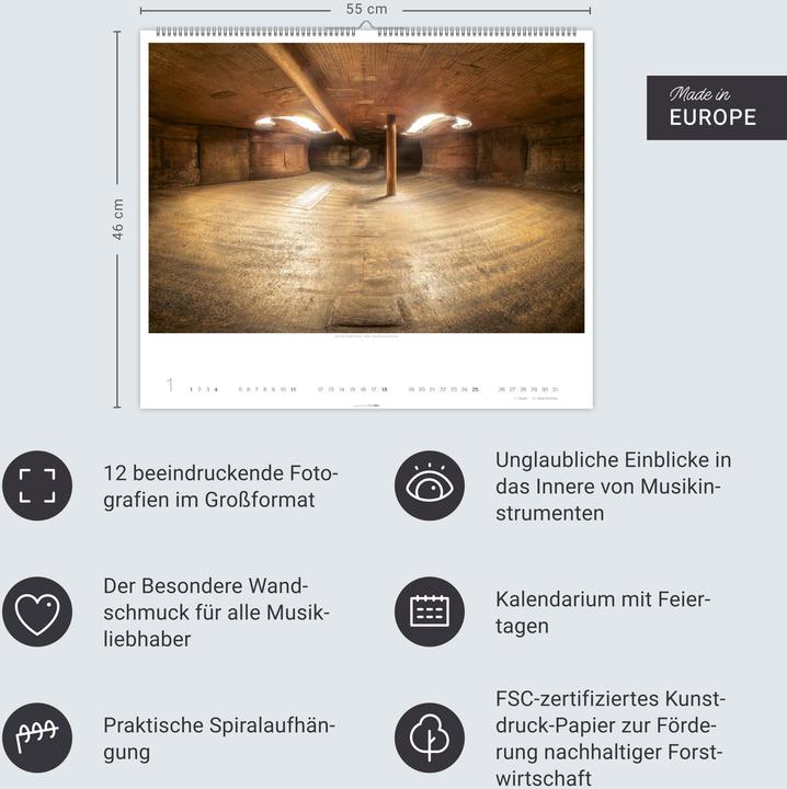 Produktbild Architecture in Music Kalender 2026 - Musikinstrumente von innen (55 x 46 cm)