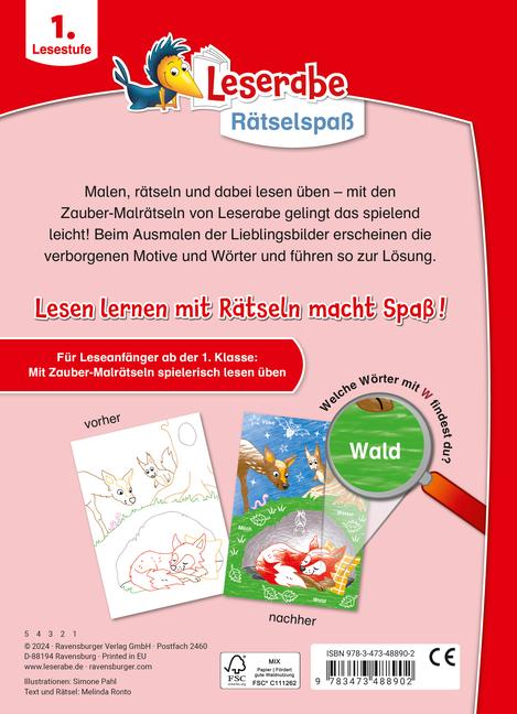 Produktbild Ravensburger Leserabe Rätselspass Zauber-Malrätsel zum Lesenlernen: Im Wald (1. Lesestufe)