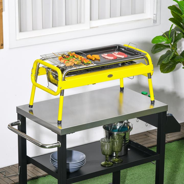 Immagine prodotto Outsunny Griglia a carbonella con piedini regolabili, 2 griglie, piastra e borsa per il trasporto